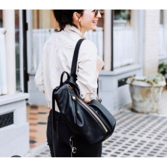 Aimee Kestenberg Tamitha Black leather Backpack with Gold Zipper - Picture 11 of 11